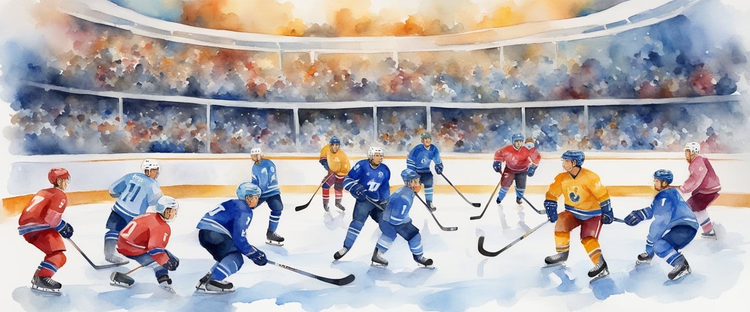 Players from around the world compete on the ice, representing their countries in a display of skill and teamwork. The crowd roars as the puck flies across the rink, showcasing the global impact of Olympic hockey